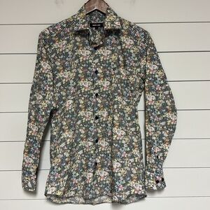 Jared Lang Herringbone/Floral Print Button Front Shirt